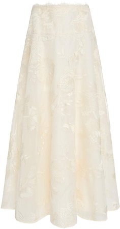 Marchesa Embroidered Organza Tea Length Skirt Size: 2