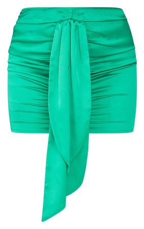 Bright Green Satin Drape Front Mini Skirt | PrettyLittleThing USA