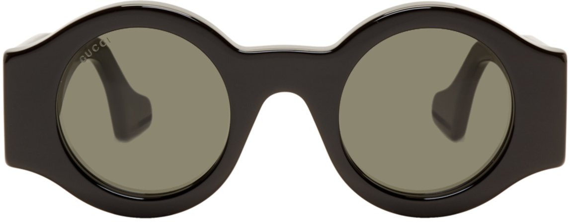 Gucci: Black Thick Round Sunglasses | SSENSE