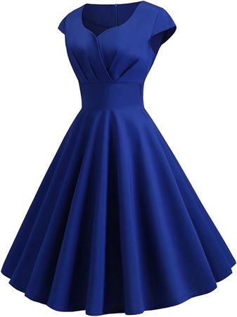Amazon.com: Women's Cap Sleeve Dresses 1950s Solid Retro Vintage Cocktail Swing Dress Hepburn Style Pleated Party Evening Gown : Clothing, Shoes & Jewelry