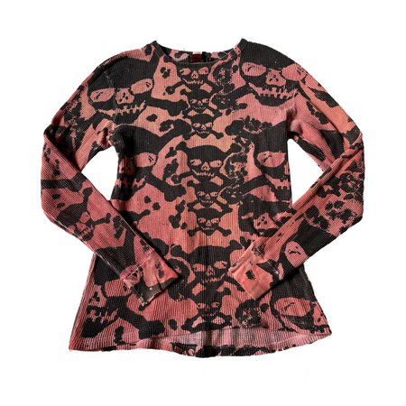 tripp nyc red and black skull print thermal long sleeve top