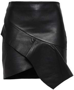 Lauren Wrap-effect Draped Leather Mini Skirt