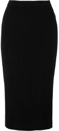 Ribbed Cashmere Midi Skirt - Black