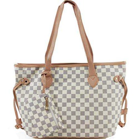 Amazon.com: Ladies Shopper Checkered Handbag Women Top Handle Designer Party Tote bag (White): Shoes