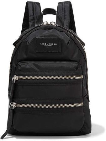 Biker Mini Leather-trimmed Shell Backpack - Black