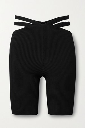 Black Fork cutout ribbed-knit shorts | DION LEE | NET-A-PORTER