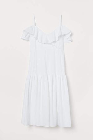 Flounced Cotton Dress - White