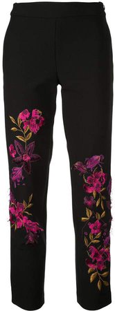 floral-embroidered trousers