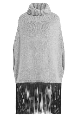 Cashmere Poncho with Leather Fringe Gr. L