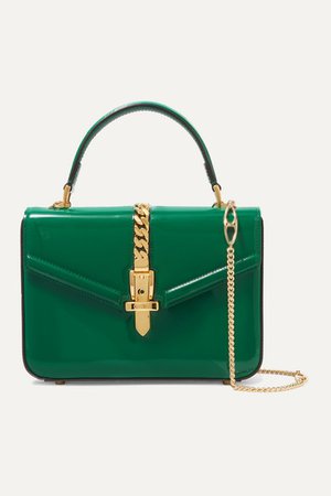 Gucci | Sylvie 1969 mini chain-embellished patent-leather tote | NET-A-PORTER.COM