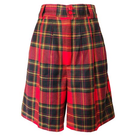 Giorgio Sant Angelo 1980s Red Tartan Plaid Virgin Wool Vintage Culottes Shorts For Sale at 1stDibs