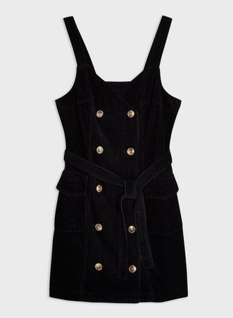 PETITE Black Pinafore Cord Dress | Miss Selfridge