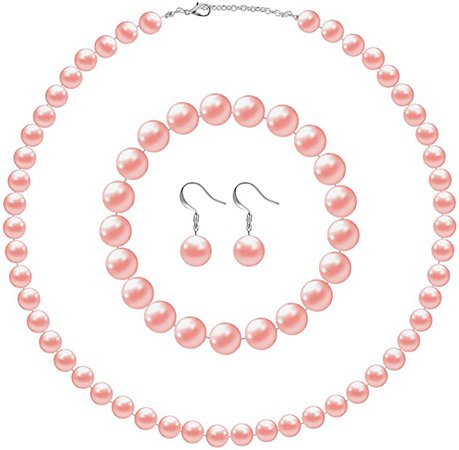 Amazon.com: Faux Pearl Jewelry Set Simulated Pearl Necklace Bracelet Earrings for Women Girls: Clothing