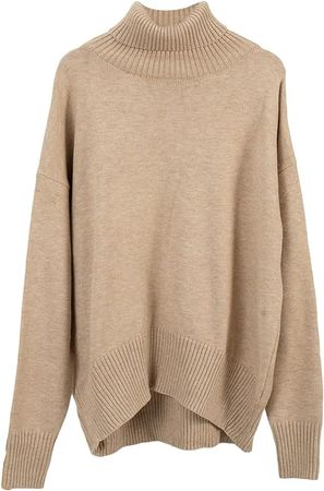 Women's Turtle Neck Solid Sweater Drop Shoulder Batwing Sleeve Oversized Jumper Top Y2K Aeathetic Knit Pullover (Khaki, One Size) at Amazon Women’s Clothing store