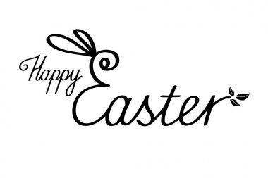 Happy Easter text with bunny ears. Black lettering on white. ⬇ Vector Image by © Natasha55 | Vector Stock 148804689