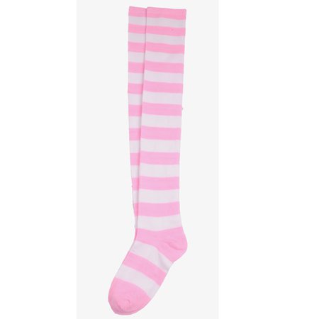 Pink Striped Thigh High Socks