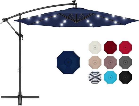 Amazon.com : Best Choice Products 10ft Solar LED Offset Hanging Market Patio Umbrella for Backyard, Poolside, Lawn and Garden w/Easy Tilt Adjustment, Polyester Shade, 8 Ribs - Navy Blue : Garden & Outdoor