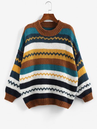 [24% OFF] 2020 ZAFUL Colorblock Drop Shoulder Sweater In COFFEE | ZAFUL