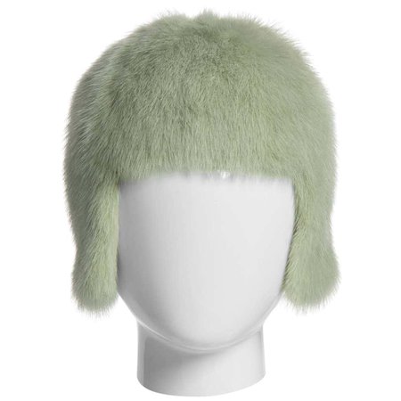2013 Chanel Fall Runway Silver Green Fox Fur Helmut Hat For Sale at 1stdibs