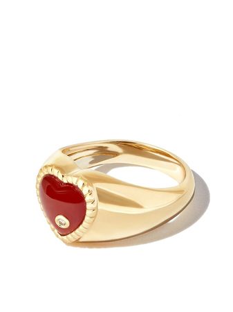 Yvonne Léon 9kt Yellow Gold Agate Diamond Heart Signet Ring - Farfetch