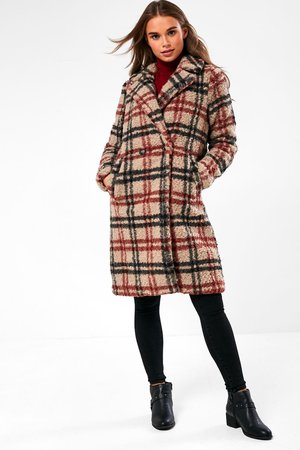 Vero Moda Anne Teddy Coat in Check Print | iCLOTHING