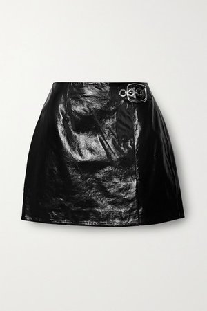 Buckled Crinkled Glossed-leather Mini Skirt - Black