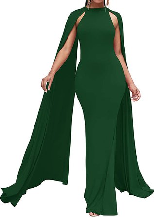 LaCouleur Women's Elegant Long Mermaid Formal Gown Prom Evening Dresses with Cape Green L at Amazon Women’s Clothing store