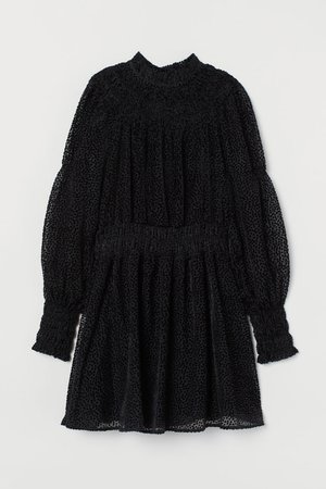 Chiffon Dress with Smocking - Black/patterned - Ladies | H&M US