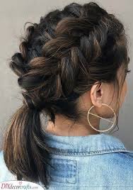 short dark hair French braid ponytail