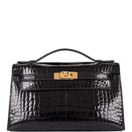 Hermes Black Shiny Alligator Mini Kelly Pochette Gold Hardware – Madison Avenue Couture