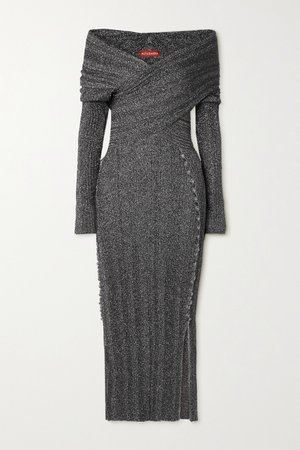 Silver Mattie off-the-shoulder metallic stretch-knit midi dress | Altuzarra | NET-A-PORTER