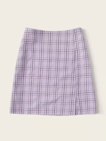 Plaid Split Purple Mini Skirt