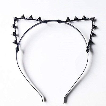 Gunmetal Black Studded Cat Ears Headband, Spiked Kitty Cat Ears, Metal Wire Cat Ears, Halloween Costume Ears