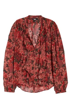 PAIGE Elynne Ruffle Floral Silk Button-Up Blouse | Nordstrom