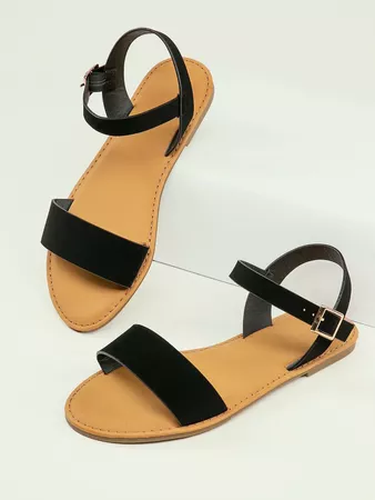 Open Toe Buckled Ankle Flat Sandals | SHEIN USA