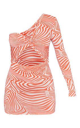 Orange Swirl One Shoulder Twist Bust Cut Out Dress | PrettyLittleThing USA