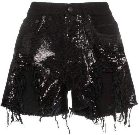 shredded sequin-embellished denim shorts