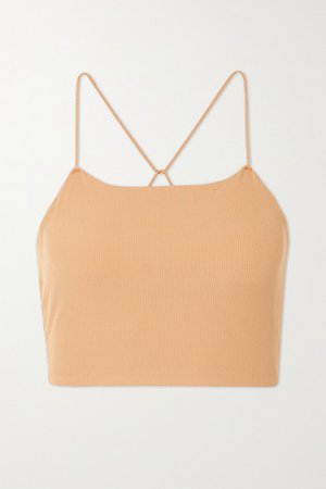 Yoga Luxe Cropped Ribbed Infinalon Dri-fit Tank - Beige