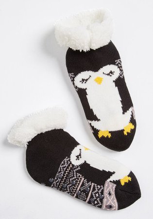 Getting Warmer Short Slipper Socks Black Penguin | ModCloth