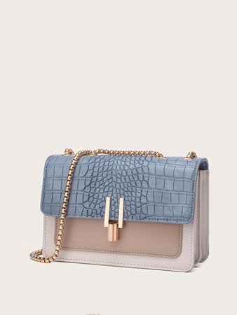 Croc Embossed Color Block Shoulder Bag | SHEIN USA