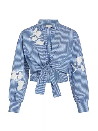 Shop Cinq à Sept Marianna Stripe Embroidered Tie Blouse | Saks Fifth Avenue
