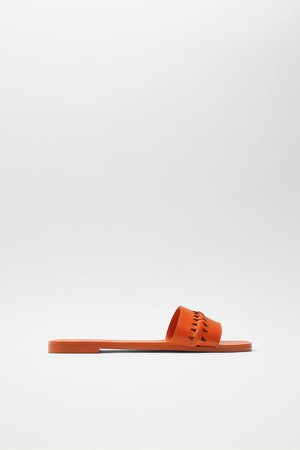 WOVEN FLAT LEATHER SANDALS | ZARA United States brown