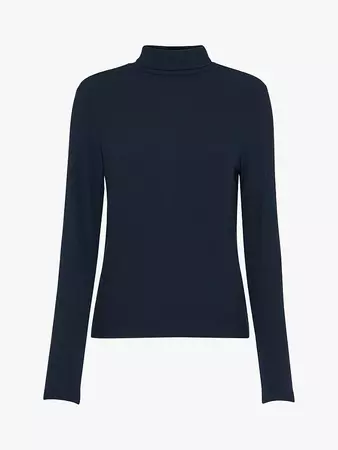 Whistles Essential Ribbed Polo Top, Navy at John Lewis & Partners