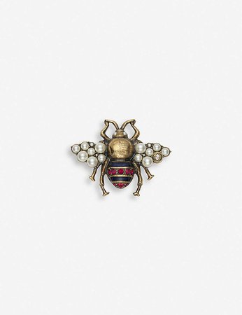 GUCCI - Bee crystal and brass brooch | Selfridges.com