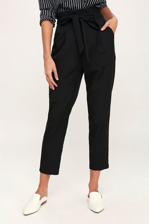 Chic Black Trousers - Paperbag Waist Pants - Black Office Pants