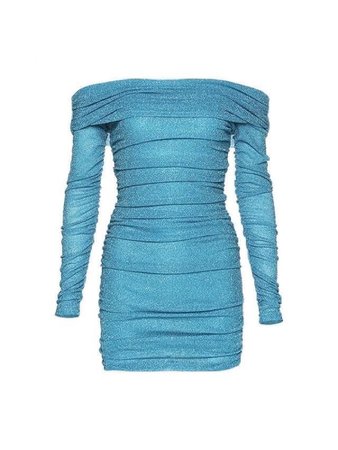 Long sleeve off the shoulder blue mini dress