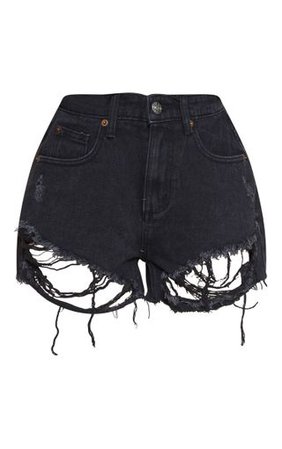 Washed Black Distressed Hem Denim Shorts | PrettyLittleThing