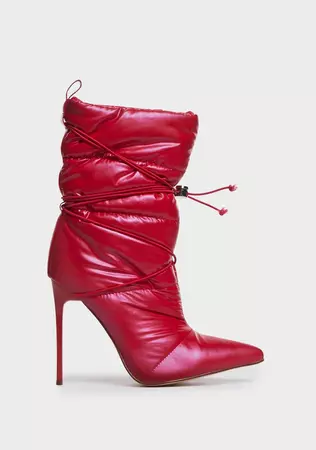 Quilted Puffer Drawstring Stiletto Boots - Red – Dolls Kill