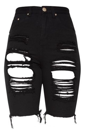 Black Extreme Distressed Long Shorts | Denim | PrettyLittleThing