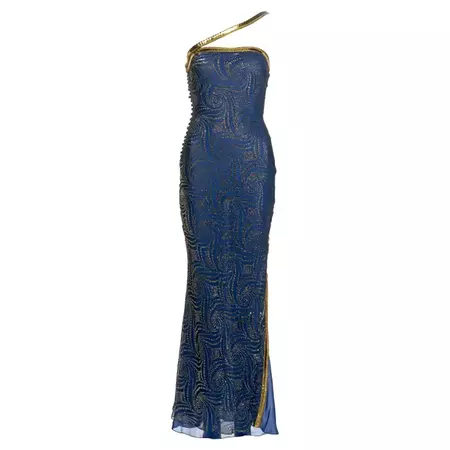 Christian Dior by John Galliano blue and gold silk-lurex evening dress, ss 2001 For Sale at 1stDibs | blue dior dress, christian dior blue dress, dior formal dress